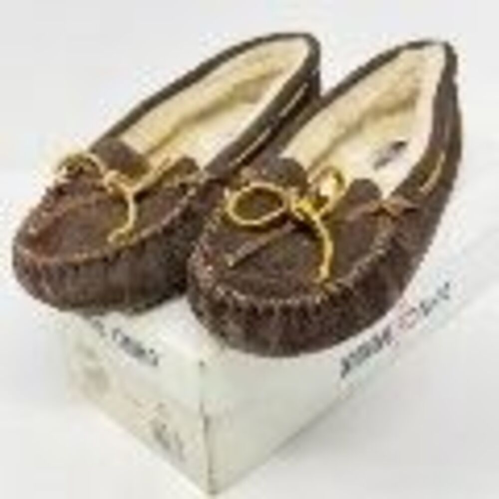 Minnetonka Women's Size 6 Brown Suede Faux Fur Lined Moccasin Slippers
